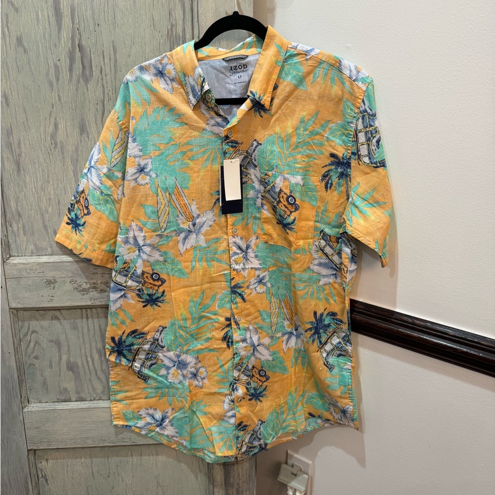 IZOD Big and Tall Saltwater Dockside Chambray LT Hawiian Tropical Print